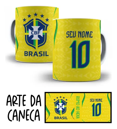 Caneca Seleção Brasileira Amarela Personalizada com Nome 325ml
