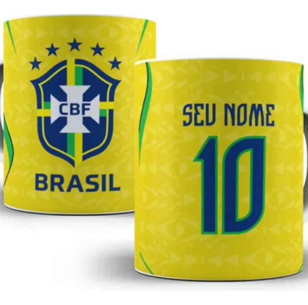 Caneca Seleção Brasileira Amarela Personalizada com Nome 325ml
