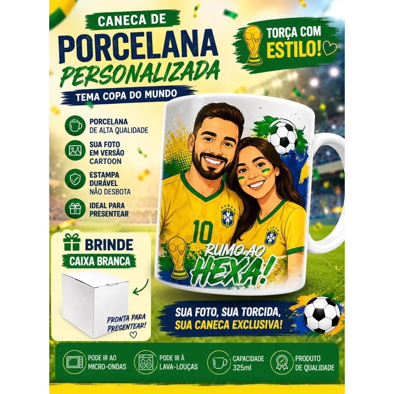 Caneca da Copa Personalizada com Foto em Estilo Cartoon 325ml