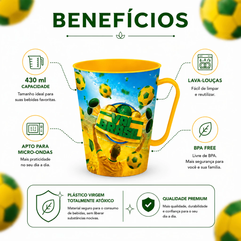Kit 12 Canecas Decoradas Copa do Mundo 430ml Presente Torcedor