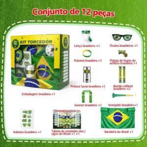 Kit Torcedor Brasil 12 Itens Copa 2026 Festa Futebol